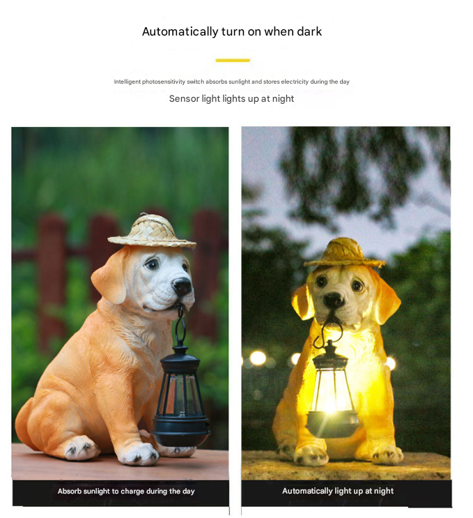 Solar-Powered Labrador Portable Light Statue with LED Lantern - Waterproof Outdoor Garden Light