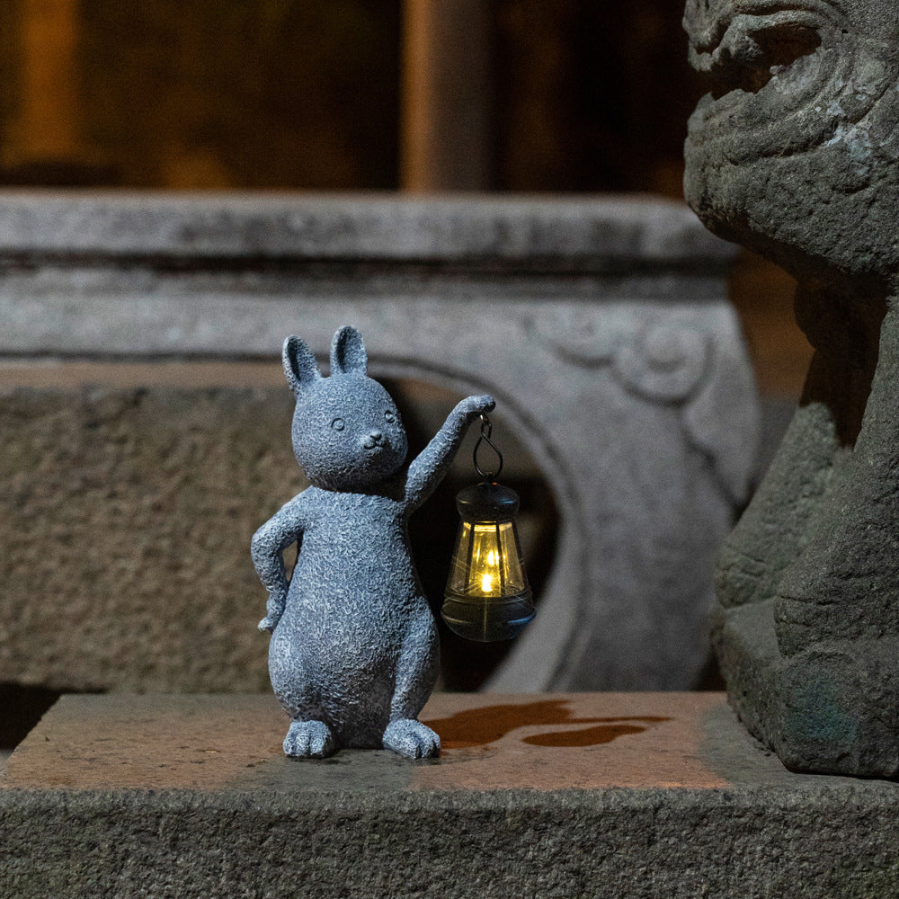 Solar-Powered Rabbit Statue with LED Lantern - Cute Garden & Lawn Decoration