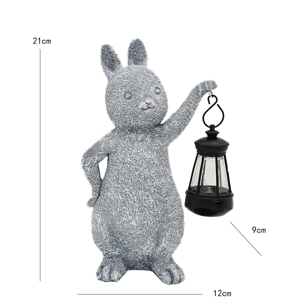 Solar-Powered Rabbit Statue with LED Lantern - Cute Garden & Lawn Decoration