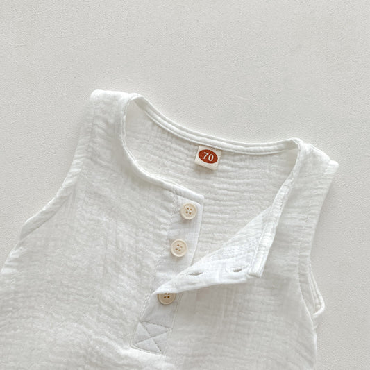 70cm White Sleeveless Bubble Cotton Baby Romper - Soft Newborn Onesie for Boys and Girls, 0-2 Years