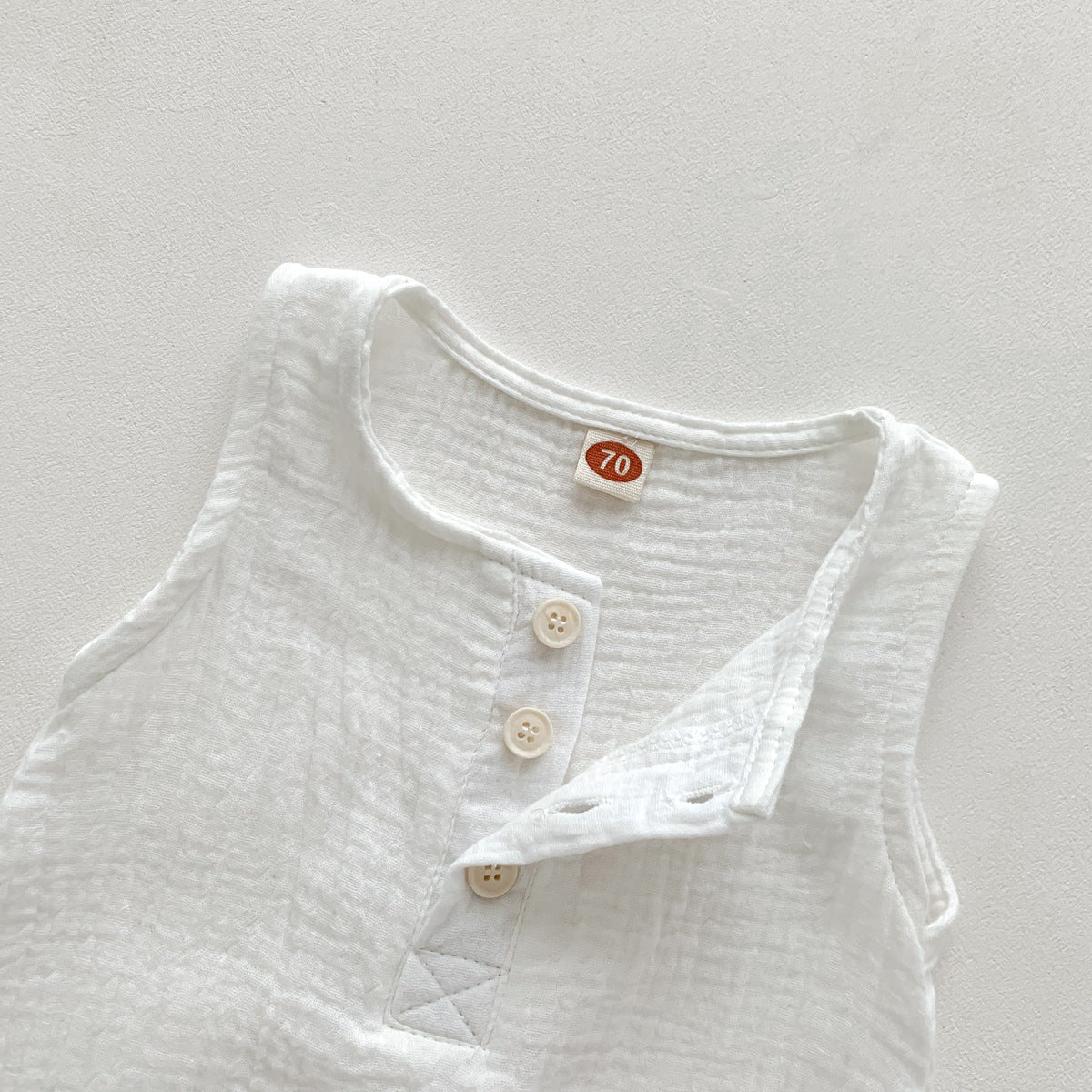 80cm White Sleeveless Bubble Cotton Baby Romper - Soft Newborn Onesie for Boys and Girls, 0-2 Years