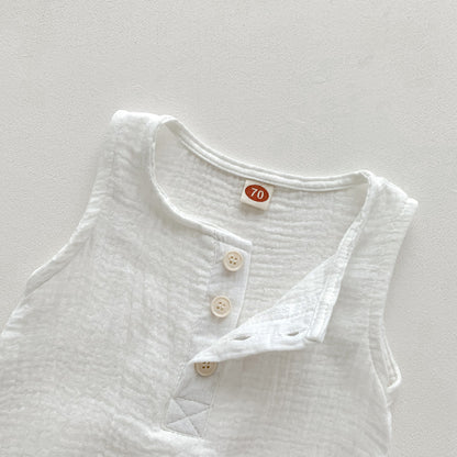 100cm White Sleeveless Bubble Cotton Baby Romper - Soft Newborn Onesie for Boys and Girls, 0-2 Years