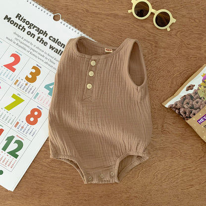 70cm Khaki Sleeveless Bubble Cotton Baby Romper - Soft Newborn Onesie for Boys and Girls, 0-2 Years