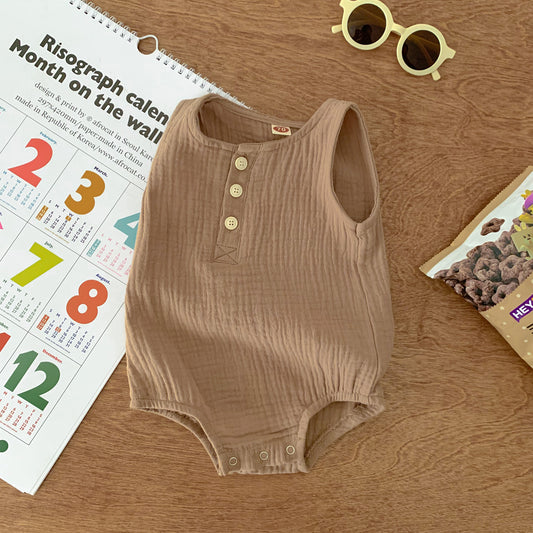 70cm Khaki Sleeveless Bubble Cotton Baby Romper - Soft Newborn Onesie for Boys and Girls, 0-2 Years