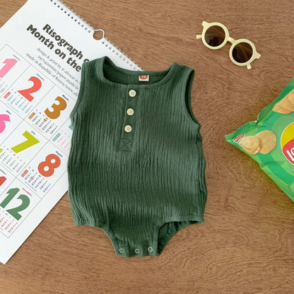 80cm Green Sleeveless Bubble Cotton Baby Romper - Soft Newborn Onesie for Boys and Girls, 0-2 Years