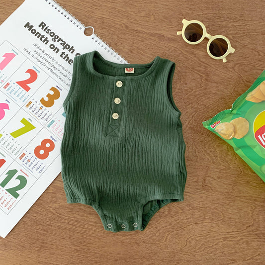 80cm Green Sleeveless Bubble Cotton Baby Romper - Soft Newborn Onesie for Boys and Girls, 0-2 Years