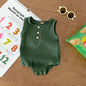 100cm Green Sleeveless Bubble Cotton Baby Romper - Soft Newborn Onesie for Boys and Girls, 0-2 Years