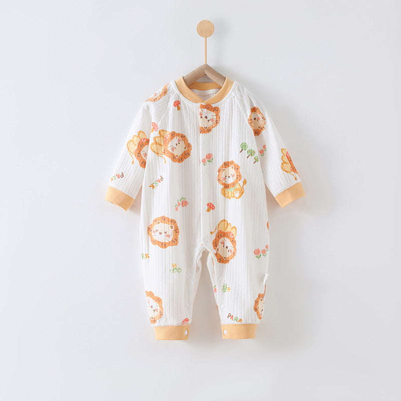 59 Size Cuddly Lion Class A Pure Cotton Long-Sleeve Baby Onesie - Cozy Newborn Bodysuit for Fall and Winter