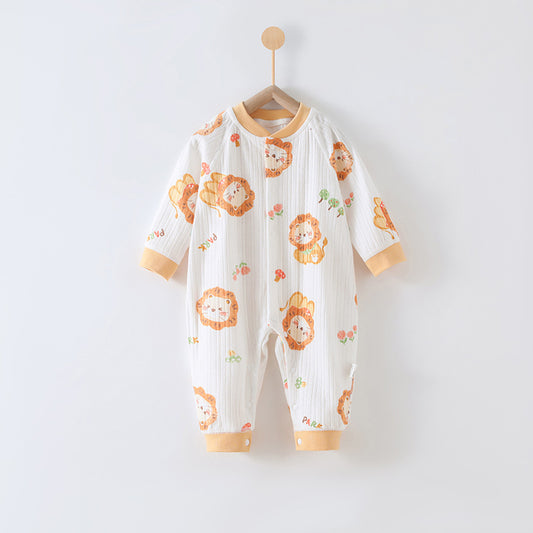73 Size Cuddly Lion Class A Pure Cotton Long-Sleeve Baby Onesie - Cozy Newborn Bodysuit for Fall and Winter