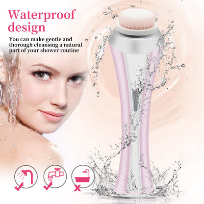 Pink Rechargeable Facial Cleansing Brush Kit with 4 Heads & Charging Dock