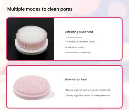 Pink Rechargeable Facial Cleansing Brush Kit with 4 Heads & Charging Dock
