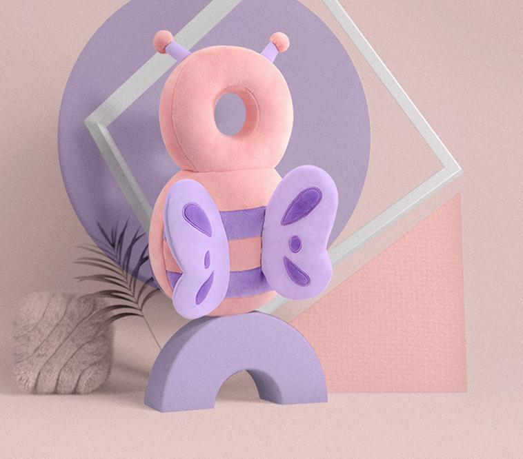 Adorable Baby Head Protector Backpack Cushion - Anti-Fall Toddler Safety Pad with Adjustable Straps(Pink Butterfly)