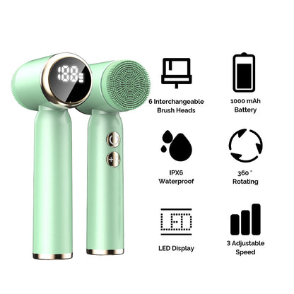 White 6-in-1 Electric Facial Cleansing Brush Set - Rechargeable & Waterproof