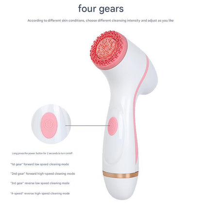 Pink Waterproof Facial Cleansing Spin Brush Set - Rechargeable with 3 Heads & Charging Stand