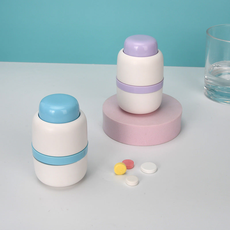 White And Purple 3-in-1 Pill Cutter Crusher & Storage Box - Portable Tablet Splitter Grinder for Precise Dosing