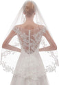White Elegant Short Bridal Veil - Single Tier with Delicate Lace Applique Edge - Wedding Hair Accessory