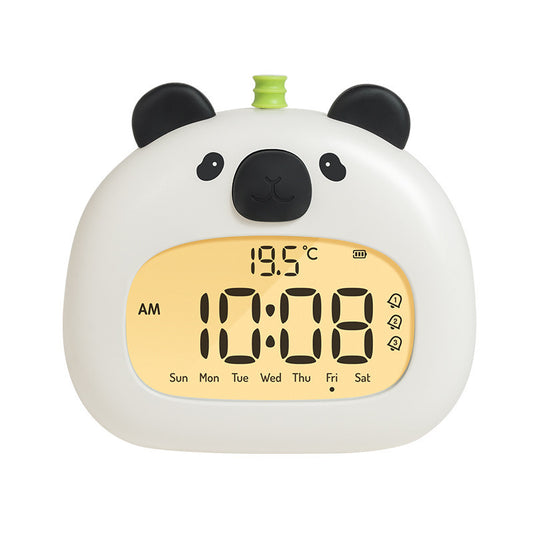 Cute Animal Digital Alarm Clock with Night Light, Temperature & Countdown Timer(Black and white panda)