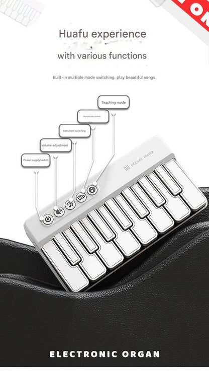 Mini Pocket Piano Electronic Keyboard - 19 Keys, Multiple Modes, LED Lights, Portable Musical Toy(pink)