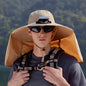 Khaki Outdoor Solar Fan Sun Hat - Large Brim Fishing Hiking Hat with Neck Cape