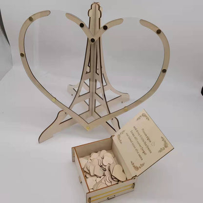 Rustic Wooden Heart Drop Box Guest Book - Eiffel Tower Frame for Wedding Signatures