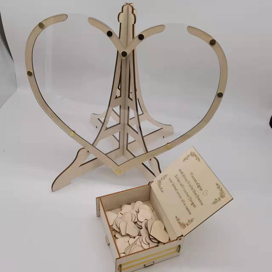 Rustic Wooden Heart Drop Box Guest Book - Eiffel Tower Frame for Wedding Signatures