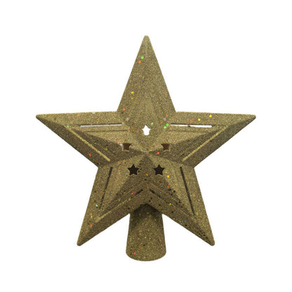 Gold Sparkling LED Christmas Tree Top Star with Projection - Glittery Gold Holiday Decor