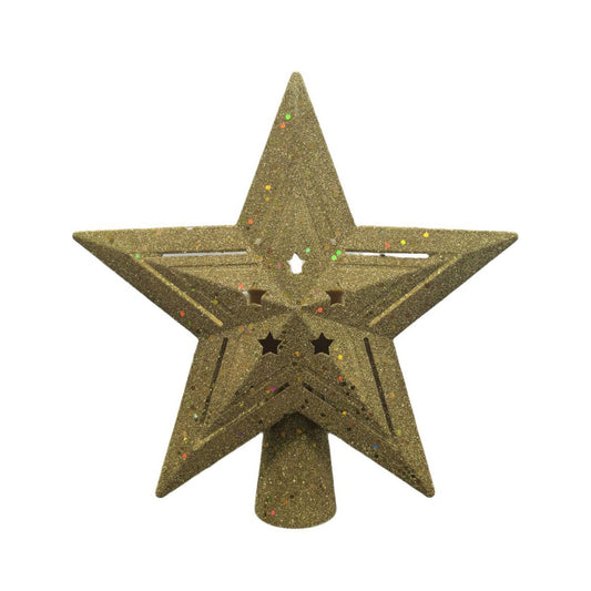 Gold Sparkling LED Christmas Tree Top Star with Projection - Glittery Gold Holiday Decor