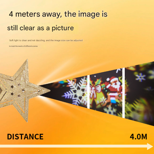 Gold Sparkling LED Christmas Tree Top Star with Projection - Glittery Gold Holiday Decor