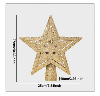 Gold Sparkling LED Christmas Tree Top Star with Projection - Glittery Gold Holiday Decor