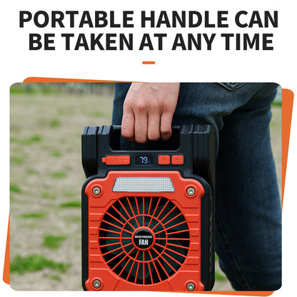 Solar & USB Rechargeable Camping Fan with LED Light - Portable Power Bank, 180° Collapsible(Orange)