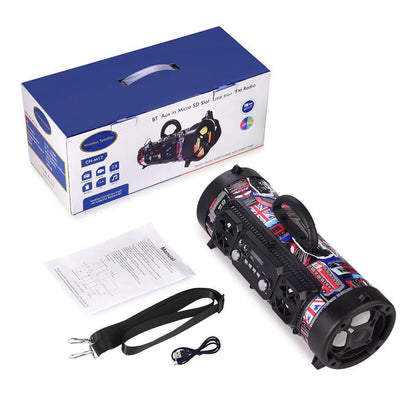 Portable Wireless Speaker - FM Radio, USB/TF Playback, AUX Input, Microphone Support & 2000mAh Battery(Blue and black)