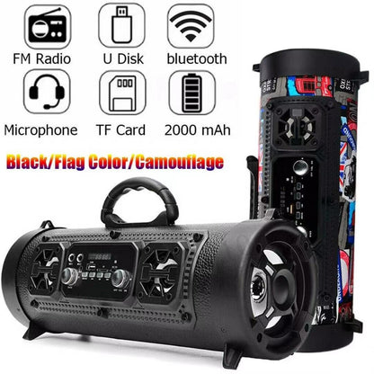 Portable Wireless Speaker - FM Radio, USB/TF Playback, AUX Input, Microphone Support & 2000mAh Battery(Camouflage)