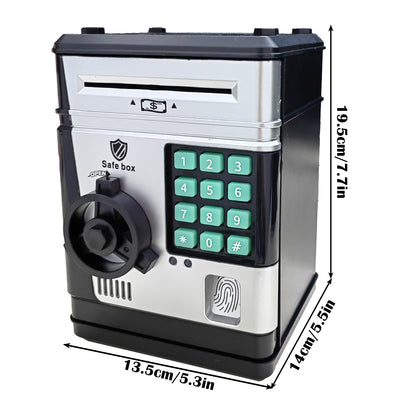 Electronic Piggy Bank Safe Box for Kids - Automatic Bill & Coin Bank with Password Protection, Music & Lights(black)