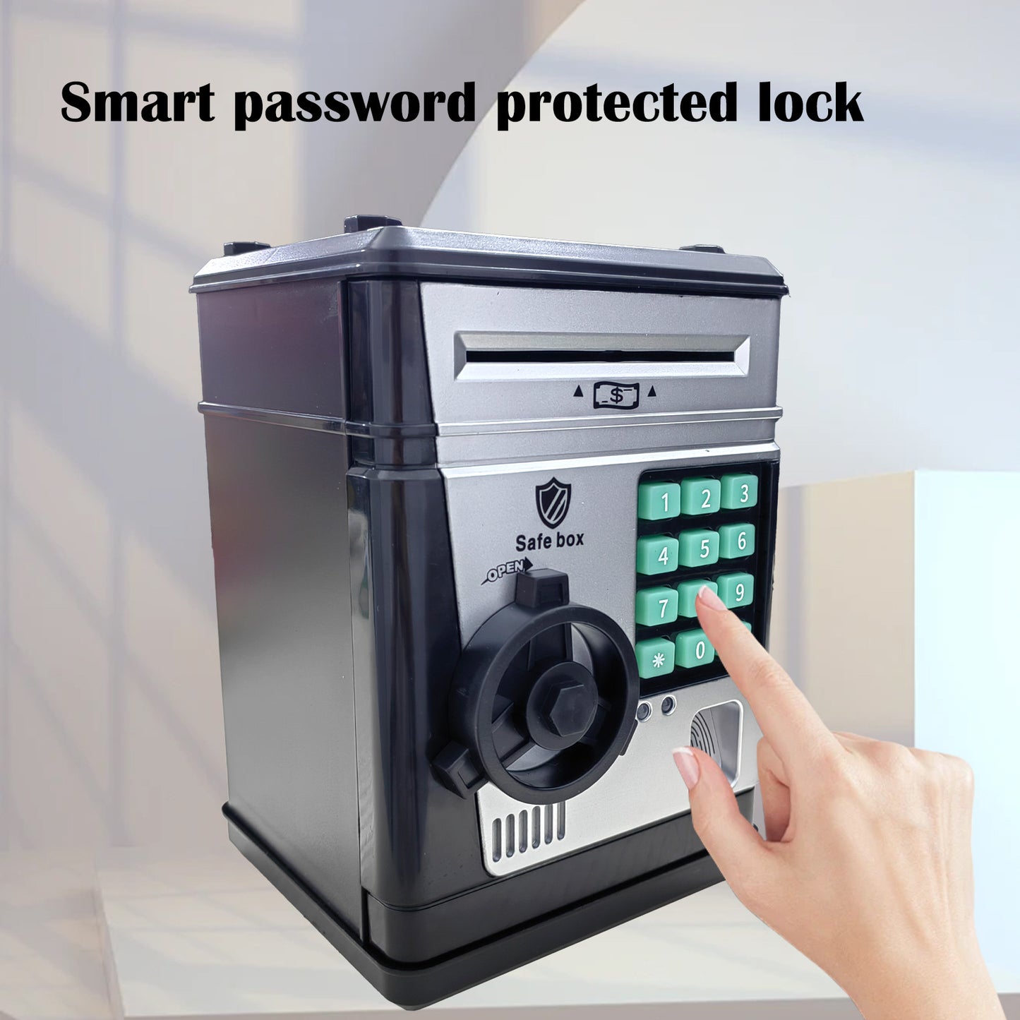 Electronic Piggy Bank Safe Box for Kids - Automatic Bill & Coin Bank with Password Protection, Music & Lights(black)