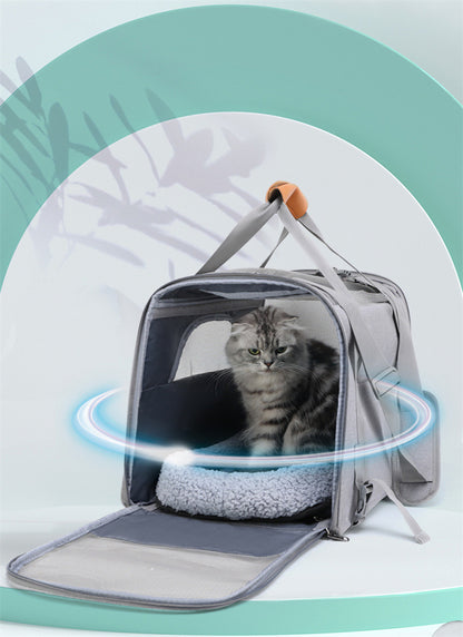 Foldable Soft-Sided Pet Carrier for Travel - Fits Cats & Small Dogs Under 6kg, with Removable Plush Bed & Shoulder Strap(grey)