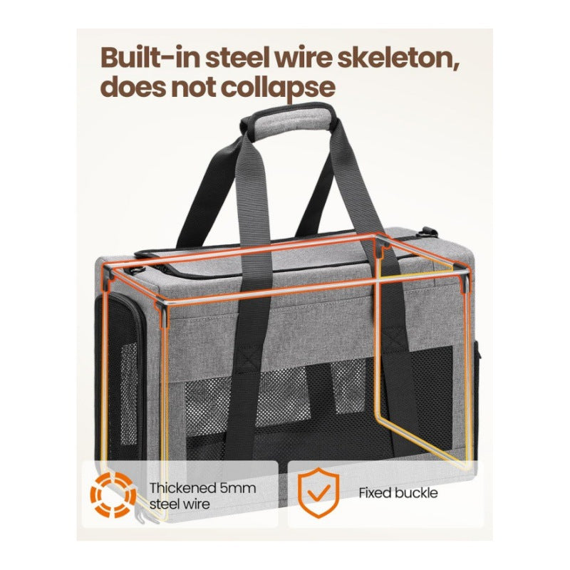Sturdy & Breathable Pet Carrier for Small Cats & Dogs - Collapsible Travel Bag with Steel Frame, Safety Locks & Sunshade(Grey)