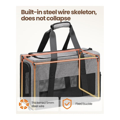 Sturdy & Breathable Pet Carrier for Small Cats & Dogs - Collapsible Travel Bag with Steel Frame, Safety Locks & Sunshade(black)