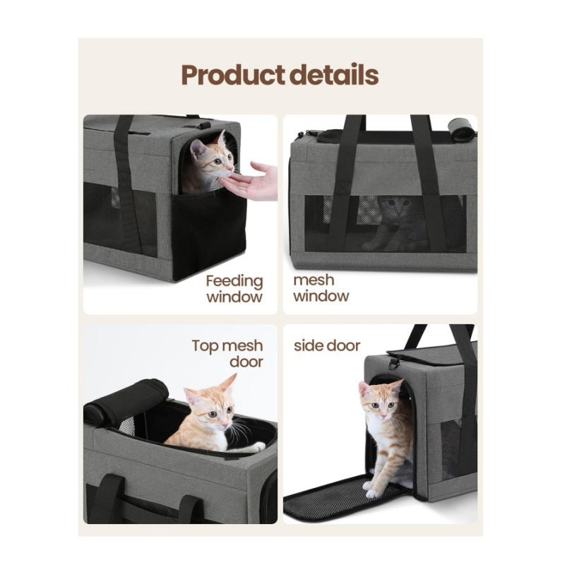 Sturdy & Breathable Pet Carrier for Small Cats & Dogs - Collapsible Travel Bag with Steel Frame, Safety Locks & Sunshade(black)