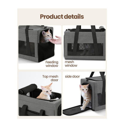 Sturdy & Breathable Pet Carrier for Small Cats & Dogs - Collapsible Travel Bag with Steel Frame, Safety Locks & Sunshade(black)