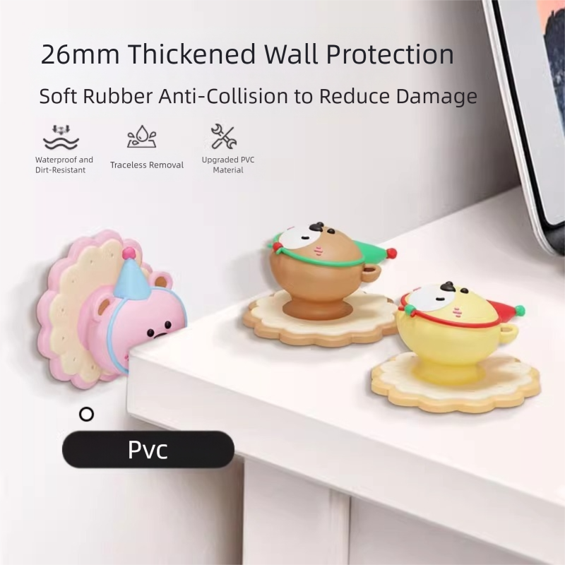 4 Pcs Yellow Adorable Bear Wall Protector - Multi-Use Self-Adhesive Door Stopper Bumper