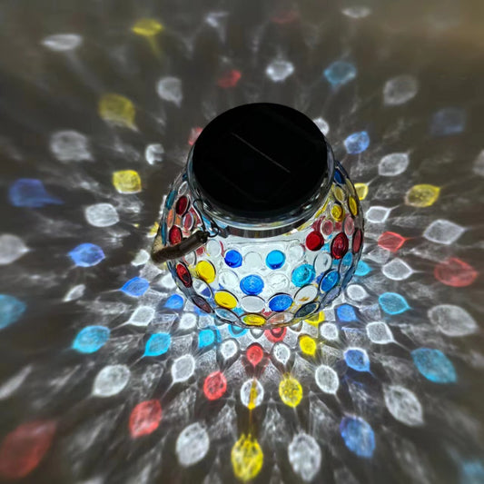 Colorful White Light Mosaic Solar Lantern - Decorative Stained Glass Jar Light for Garden Patio and Tabletop Decor