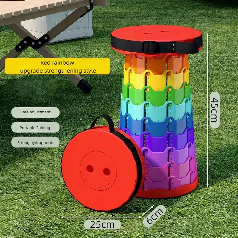 Portable Plastic Folding Telescopic Chair, Lightweight Adjustable Stool for Fishing Beach Camping, Compact Outdoor Foldable Seat