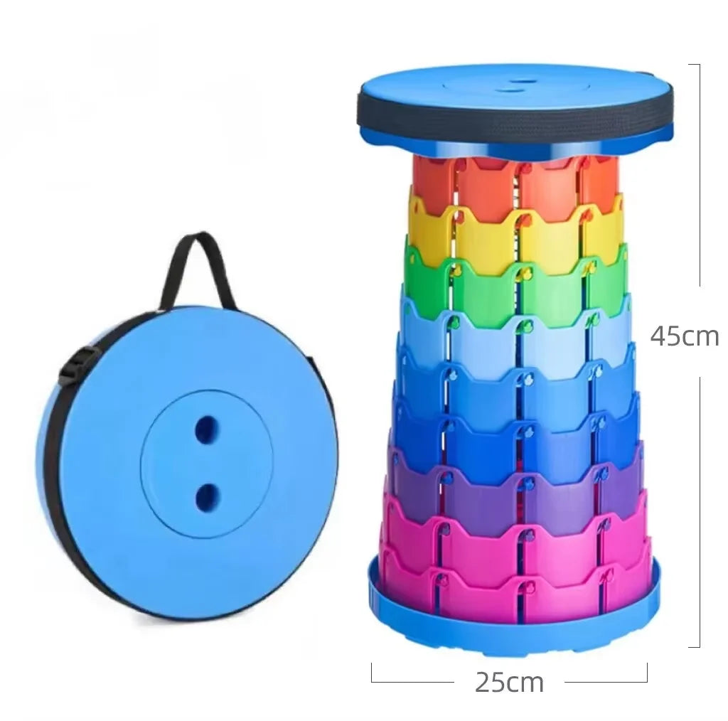 Portable Plastic Folding Telescopic Chair, Lightweight Adjustable Stool for Fishing Beach Camping, Compact Outdoor Foldable Seat