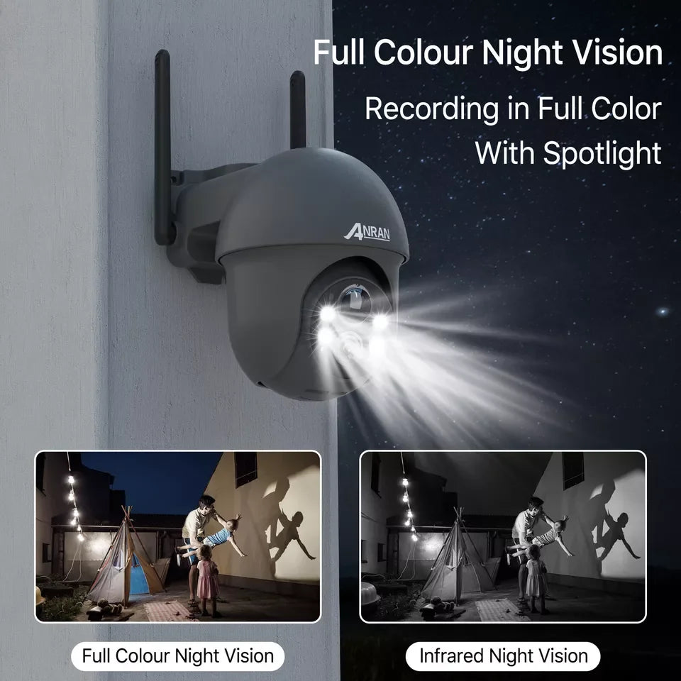 ANRAN Outdoor 2K Battery Powered 3MP Wireless Color Night Vision PIR Video Home PTZ CCTV Solar Wifi Camera Security